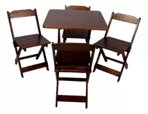 Jogo Mesa De Bar 70x70 C/ 4 Cadeiras Dobrável Madeira Maciça