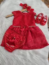 Kit Vestido + 3 Peças Roupa Bebe Recém Nascido Completo