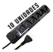 10x Régua Elétrica Com 6 Tomadas Qualidade Atacado Cor Preto 127v/220v