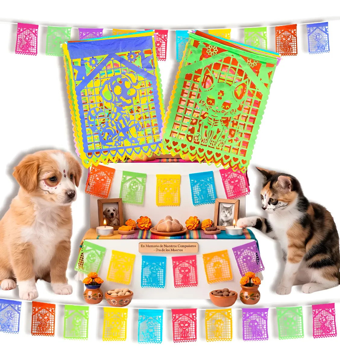 Enramadas Papel Picado Mini Mascota 7x10cm Ofrenda 4x1.3m Multicolor