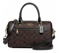 Bolsa Coach Rowan Satchel In Signature Canvas Brownoriginal Acabado De Los Herrajes Oro Color Marrón Oscuro Color De La Correa De Hombro Negro Diseño De La Tela Rayado