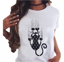 Remera Dama Mujer Amor Gato Negro Rasguño Fashion Shiney #03