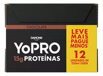 Pack Bebida Láctea Uht Chocolate Zero Lactose Yopro 15g High Protein Caixa 250ml Cada 12 Unidades Embalagem Econômica