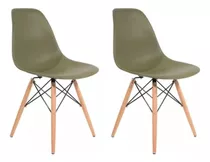 Kit 2 Cadeiras Charles Eames Wood Design Eiffel Colorida Cor Da Estrutura Da Cadeira Verde-escuro