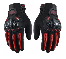 Guantes Moto Armad Gear Touch Cuero Tela Impermeable Rojo