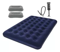 Colchon Inflable 2 Plazas + Inflador + 2 Almohadas Bestway Color Azul