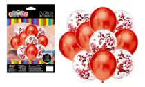 Set Globos Metálicos Bouquet Foil Confetti Premium 10 Uni Color Rojo