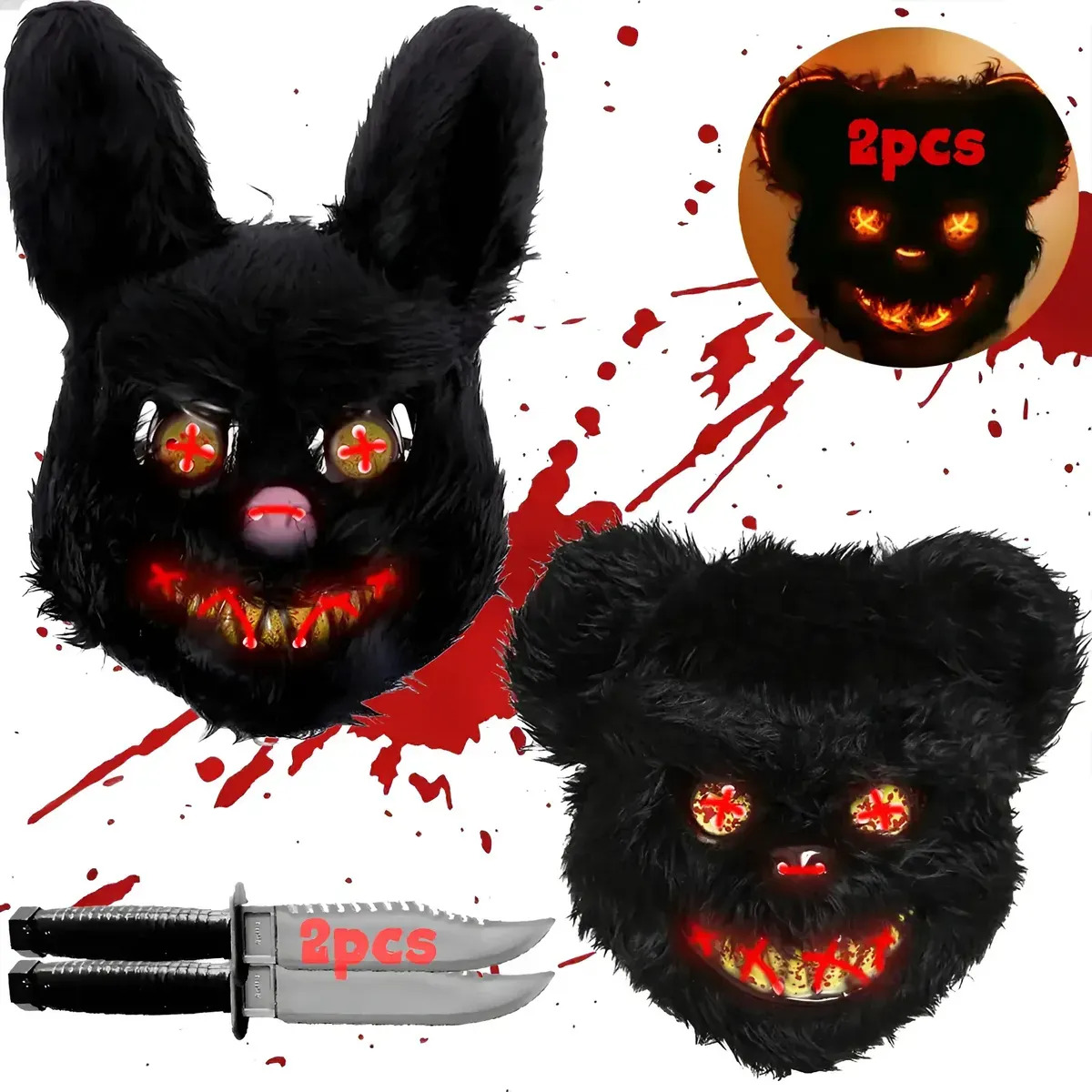 4pcmascara De Conejo Y Oso Mascaras De Halloween Mascara Led Conejo Negro Y Oso Negro 4pcs Mascaramascaras De Halloweenmascara Ledmascaras De Terrormascara De Conejomascara De Oso