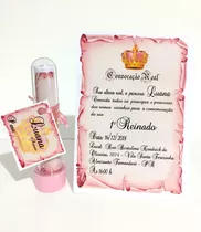 100 Convites Pergaminho Realeza Rosa Com Tubete