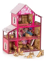 Casa De Boneca Barbie Completa Adesivada Mdf Mini Móveis Cru