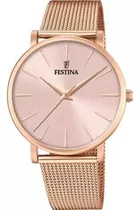 Reloj Pulsera Festina Boyfriend F20477 De Cuerpo Color Oro Rosa, Analógico, Para Mujer, Fondo Rosa, Con Correa De Acero Inoxidable Color Rosa, Agujas Color Oro Rosa, Dial Oro Rosa, Bisel Color Oro Ros