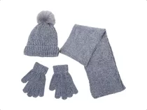 Kit Invierno Gorrito Pompon Guante Bufanda Nenes Abrigo Frio