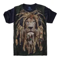 Camiseta Plus Size Unissex Dread Lion Reggae Preta Algodão 