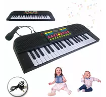 Teclado De Piano Infantil Con Micrófono Para Niño Y Niña, Juguete, Color Negro, Batería Y Usb