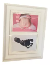 Porta Retrato Foto Bebê Recém Nascido Com Carimbo Pé E Mão