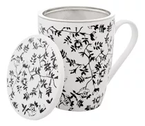 Caneca De Porcelana Filtro E Tampa Tiny Flowers 310ml - Lyor