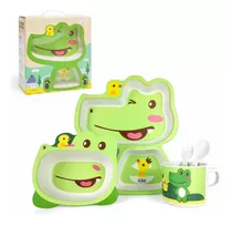 Set Vajilla Para Bebes Niños Bambu - Animalitos