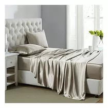 Satin-silk Sheets Twin Size Bed Set, Dark Grey Soft Fqvhg