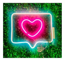 Painel Neon Led Like Curtir Instagram Branco E  Rosa 30 Cm