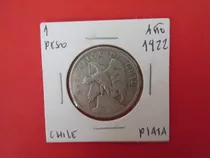 Antigua Moneda Republica De Chile 1 Peso Plata Año 1922