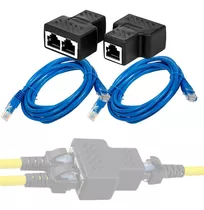 Dois Adaptadores Duplicador Rede Internet Emenda + 2 Cabo 5m