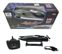 Lancha Barco Racing Boat Rc Sem Fio 2.4 Ghz Preto C/ Verde 