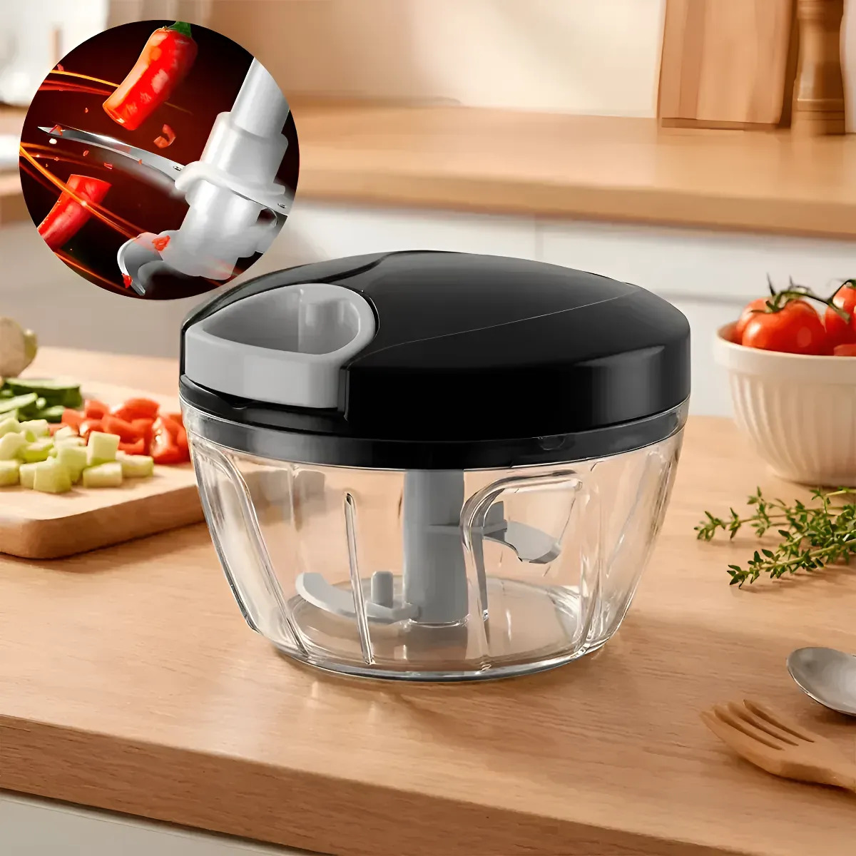 Processador Triturador Moedor De Alimentos Manual Alho 500ml Preto