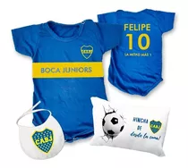 Body Bebe Camiseta Boca Juniors +almohadon+babero Con Nombre