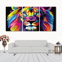 Quadros Decorativo Leão Colors Colorido 120x60 Lindo N4