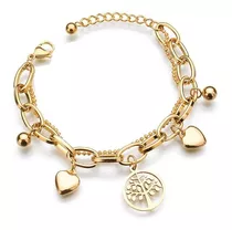 Pulsera Árbol De La Vida Laminado En Oro Para Mujer