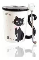 Tazón De Gato Con Mango Cola De Gato +tapa Y Cuchara Mug Cat