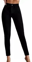 Pantalon Jean Negro Elastizado Mujer Tiro Alto Denim Skinny