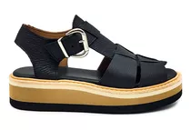 Sandalias Mujer Taco Chino Plataforma Cuero Verano Livianas