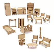 Set De Muebles Para Muñecas - 30 Piezas En Fibrofácil Mdf