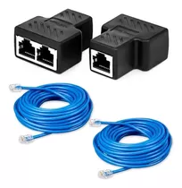 Adaptador Duplicador Rj45 Emenda Extensor + 2 Cabo 10 Metros