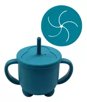 Vaso Silicona Bebe Doble Tapa/uso: Sorbete/contenedor Cereal Color Azul