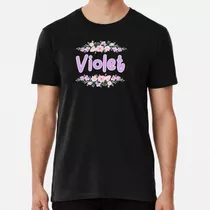 Remera Etiqueta Con Nombre Violeta Y Flor Morada (negra) ALG