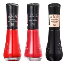 Kit Esmalte Vermelho Vult 2 Cores + 1 Top Coat Efeito Gel