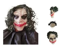 Máscara De Látex Coringa Palhaço Joker C/ Cabelo Fantasia Ha Cor Branco