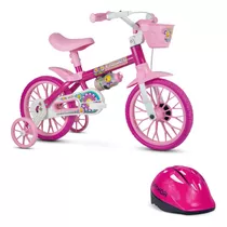Bicicleta Infantil Meninas Nathor Flower Aro 12 Rosa + Cap