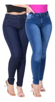  Kit 2 Calça Feminina Jeans Cintura Alta Empina Bum Bum 