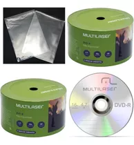 600 Midia Dvd-r Virgem Multilaser 4,7gb Com Logo+600 Envelopes De Plástico Transparente Sem Aba Sem Cola