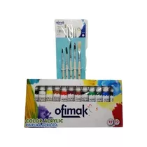 Combo Artístico Pinturas Acrílicas Y Set De Pincel Ofimak 