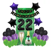 Decoracion Para Cumpleaños Verde Morado Negro Globos Numeros