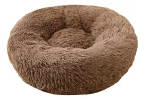 Cama Cucha Puff Redondo 50cm De Felpa P/ Mascotas Perro Gato Color Marrón Claro