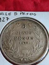 Antique,  Moneda Chilena, 5 Pesos De Plata Año 1927.