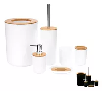 Kit Acessórios De Banheiro Lavabo 6 Peças Plástico Bambu Cor Branco