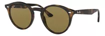 Óculos De Sol Ray-ban Round Rb2180 Standard Armação De Propionato Cor Polished Tortoise, Lente Brown De Plástico Clássica, Haste Polished Tortoise De Propionato