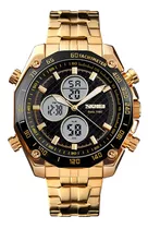 Reloj Hombre Skmei 1302 Acero Alarma Cronometro Elegante Color De La Malla Dorado