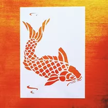 Stencil Peixe Carpa P/pintura Molde Vazado A4 Reutilizável 